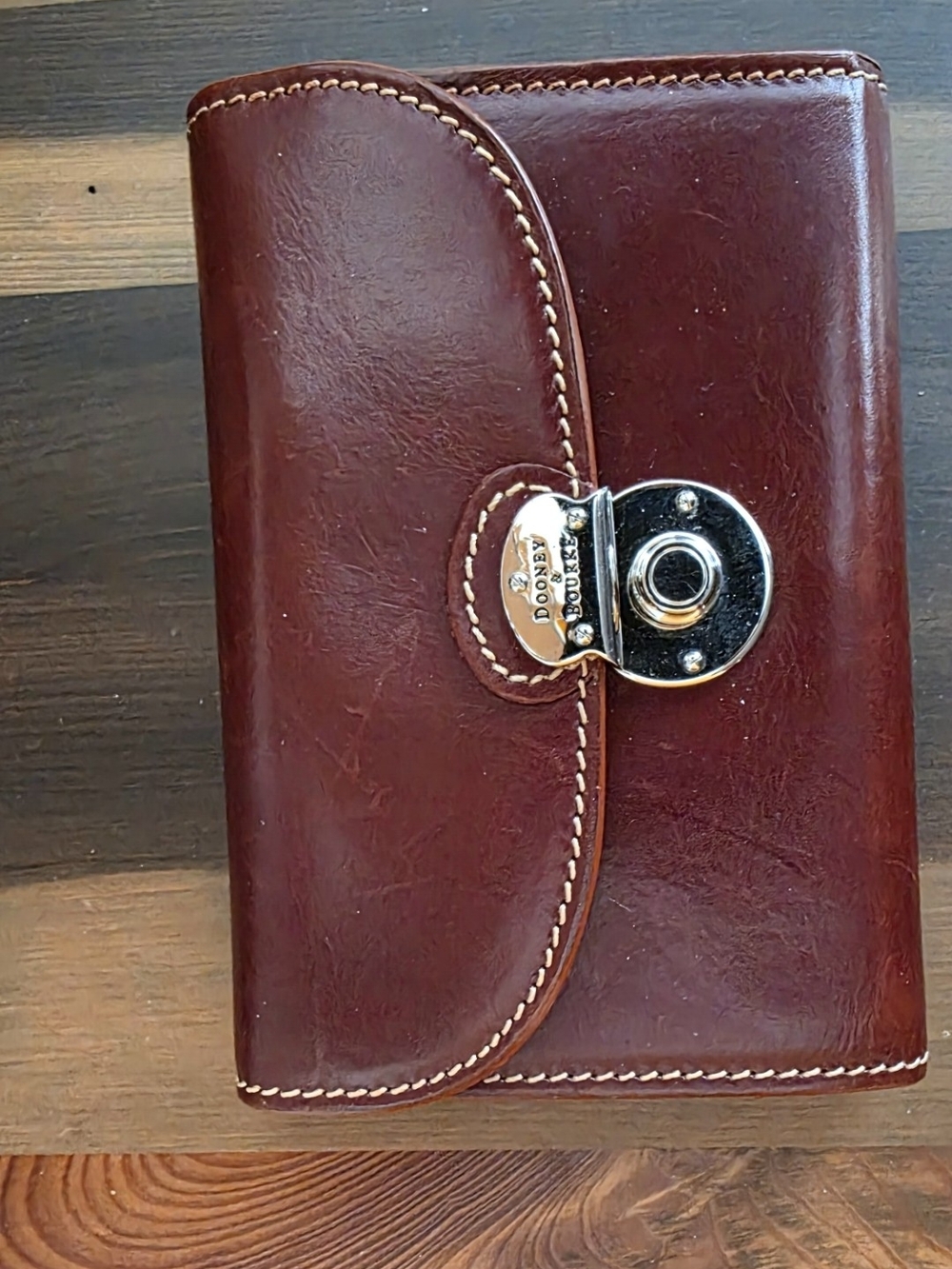 Dooney & Bourke Cognac Leather Alto Wallet with Silver Clasp